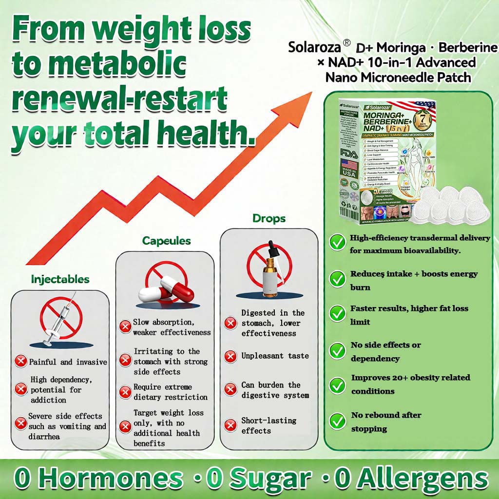 🍋Official Store | 💚 solaroza® Moringa & Berberine 10-IN-1 Advanced Nano Microneedle 1 Patch (Once Daily, visible changes in 7 days) ✅ Obesity, Diabetes, Sleep Apnea, And Joint Issues