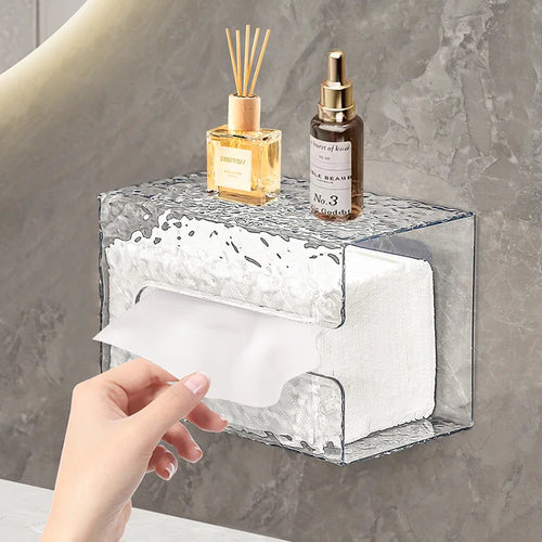 Bathroom Tissue Box Wall-mounted Paper Case Glacier Style Face Wash Towel Storage
