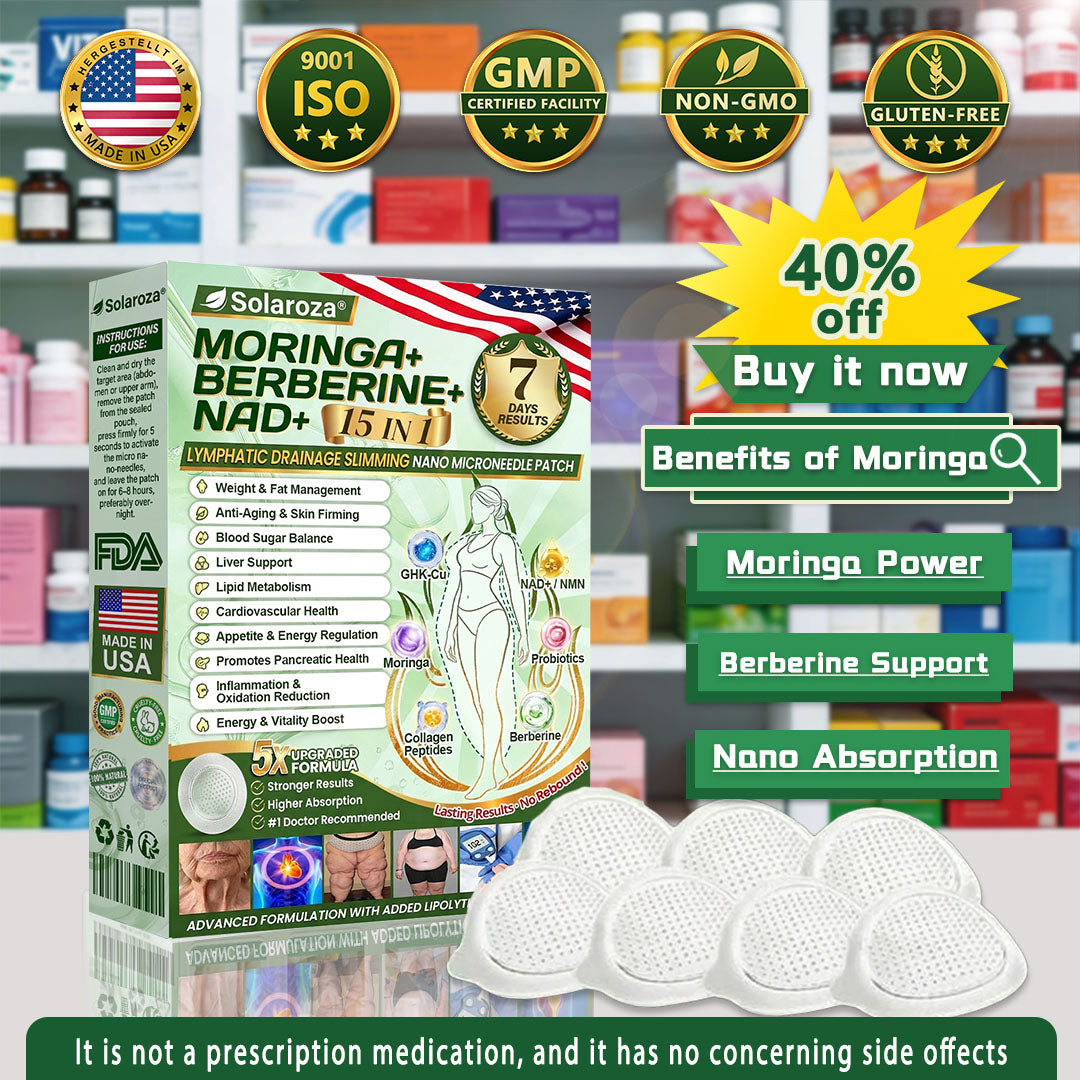 🍋Official Store | 💚 solaroza® Moringa & Berberine 10-IN-1 Advanced Nano Microneedle 1 Patch (Once Daily, visible changes in 7 days) ✅ Obesity, Diabetes, Sleep Apnea, And Joint Issues